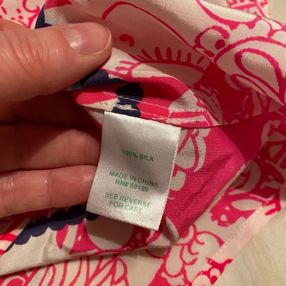Lilly Pulitzer Iona Shell Engineered Safari silk pink white blue back buttons - Picture 9 of 13